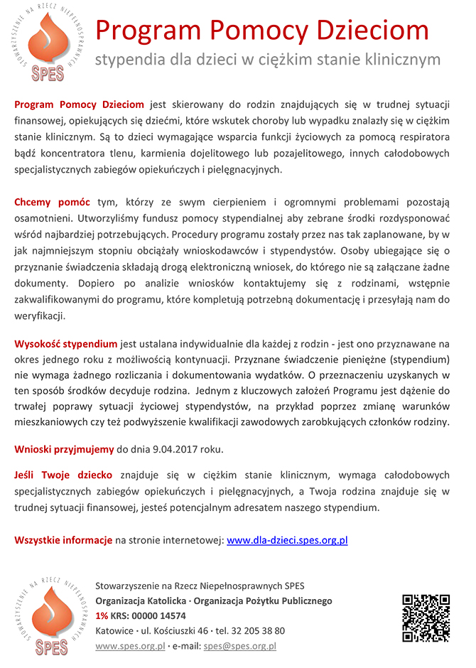 Stowarzyszenie na Rzecz Niepełnosprawnych SPES - Program Pomocy Dzieciom