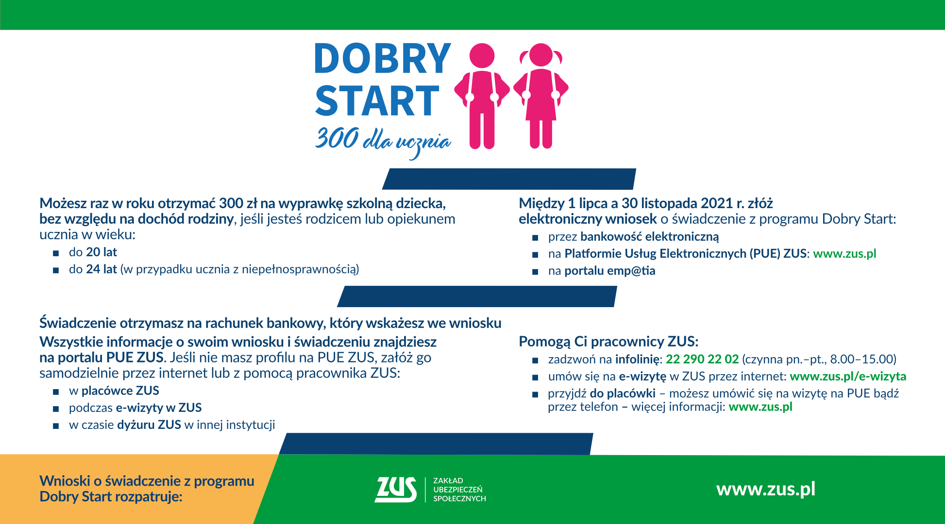 Infografika dobry start logo chłopca i dziewczynki z plecakiem